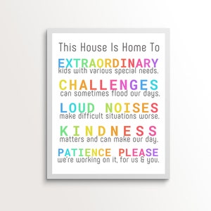 This House Is Home To, Printable Special Needs Awareness Sign, Autism Acceptance, Spectrum Disorder, ASD Poster, Differently Abled, FAS Kids