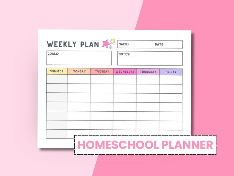 Weekly Homeschool Planner Printable: Kids Subject Tracker (PDF Download ...