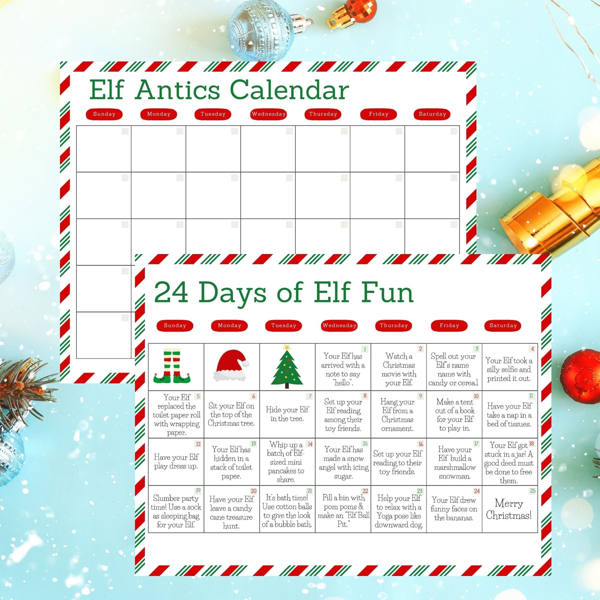 Elf Calendar Printable Christmas Elf Ideas Elf Kit Elf Etsy Canada