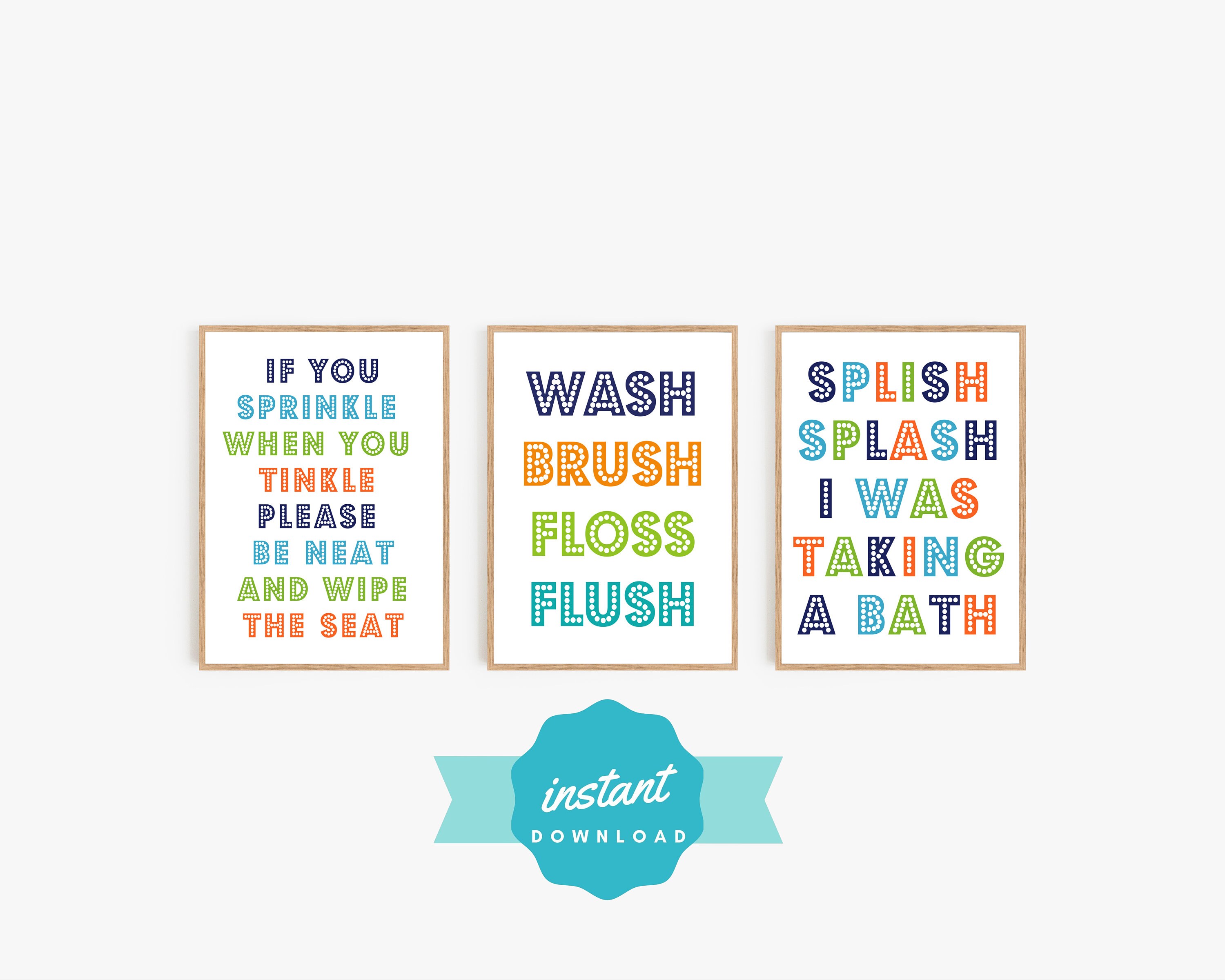 Kids Bathroom Printable Art Instant Download Set of 3 | Etsy