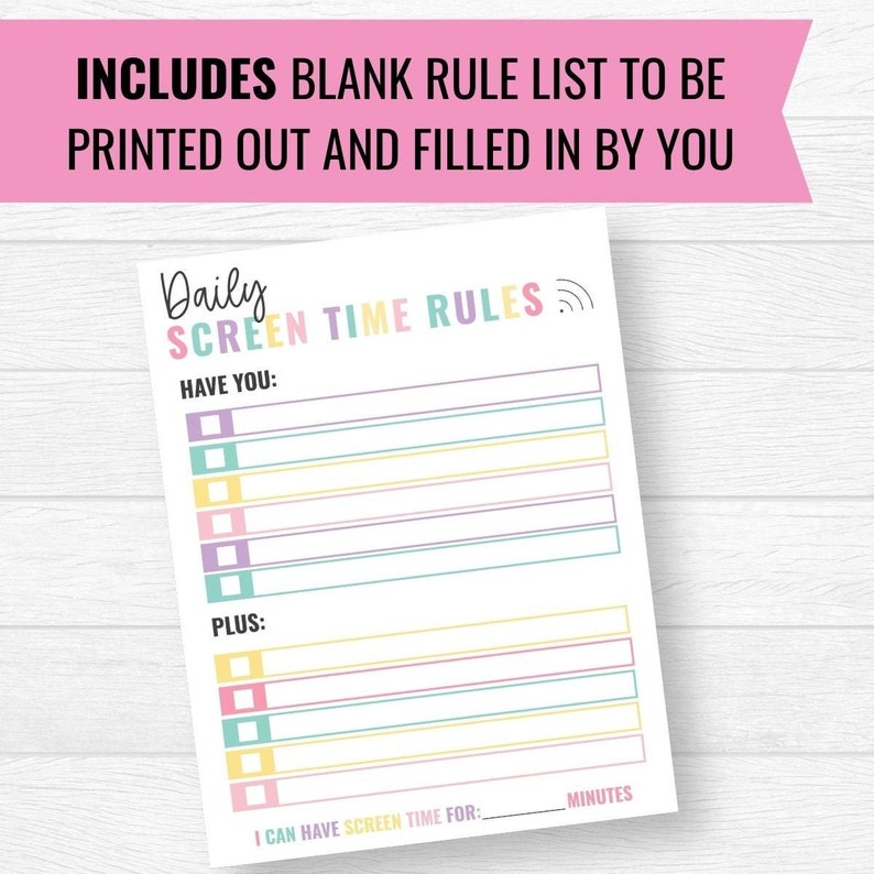 Screen Time Rules Printable, Screen Time Chore Chart, Limit Screen Time