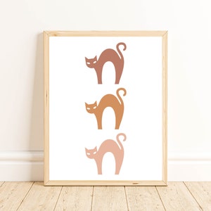 Three Cats, Neutral Wall Decor, Cat Wall Art Print, Printable Cat Decor, Minimalist Art, Unisex Nursery, Gender Neutral, Abstract Cat Art