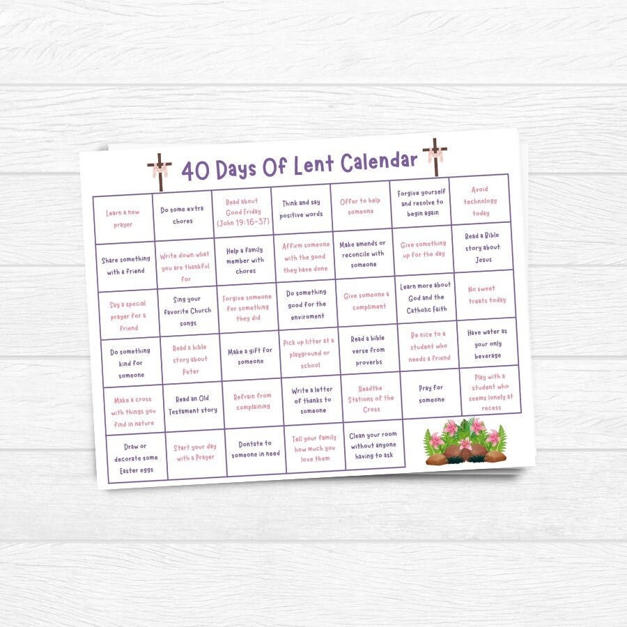 Family Lenten Calendar, Baptist, Pillars of Lent, Kids Lent Activity