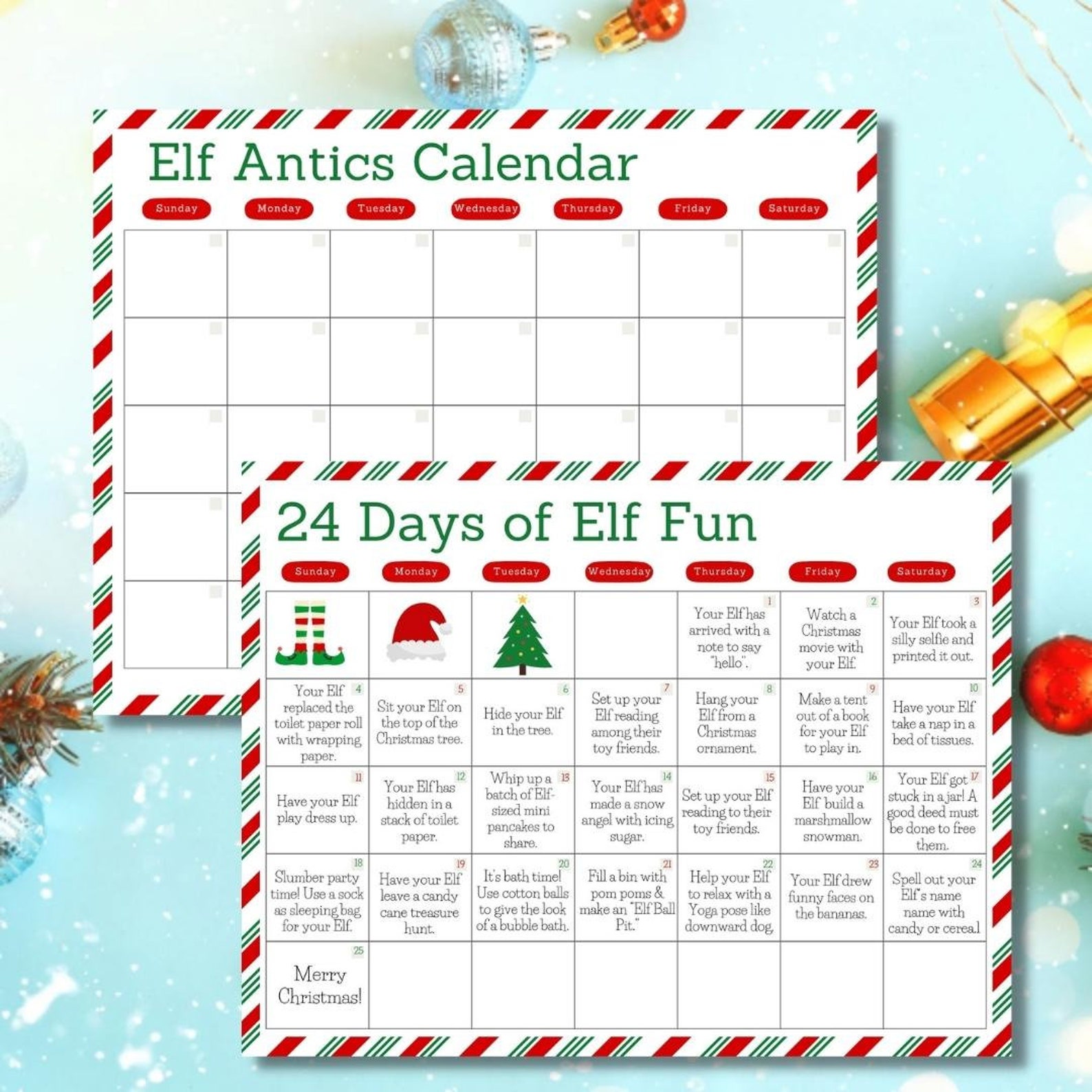 Elf Calendar Printable Christmas Elf Ideas Elf Kit Elf - Etsy
