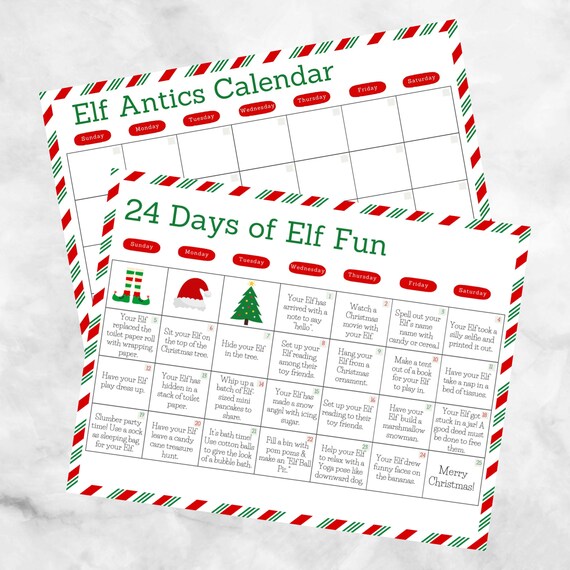 Elf Calendar Printable Christmas Elf Ideas Elf Kit Elf Etsy