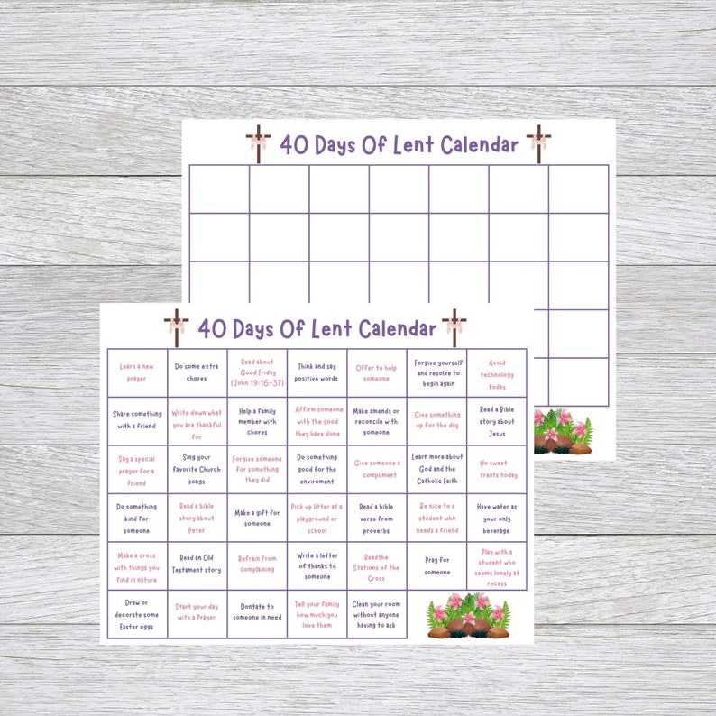 Kids Lenten Calendar 2 Set Kids Lent Activity 40 Days of Etsy