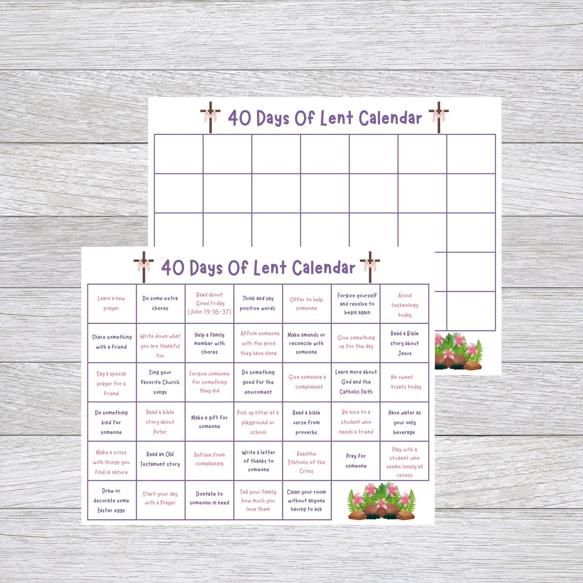 Family Lenten Calendar, Baptist, Pillars of Lent, Kids Lent Activity
