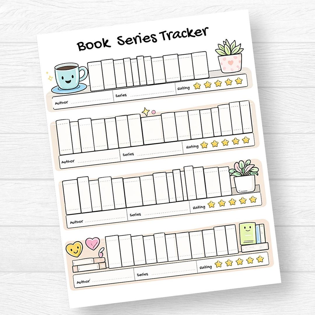 Kawaii Bookshelf Reading Log | Book Series Tracker Printable (PDF & JPG ...