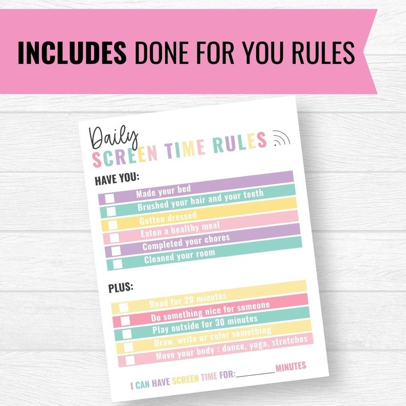 Screen Time Rules Printable, Screen Time Chore Chart, Limit Screen Time