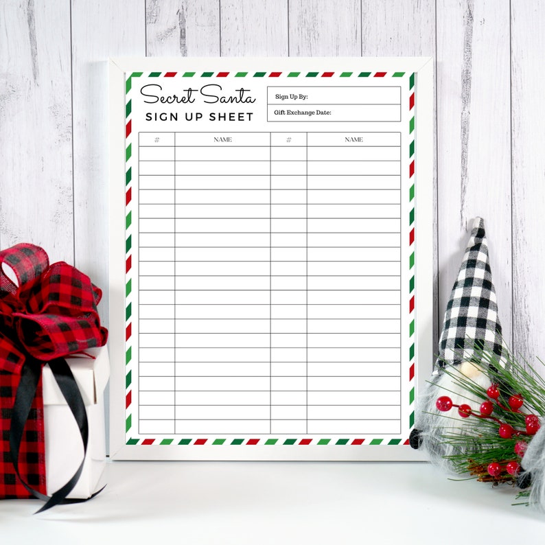 Secret Santa Questionnaire, Secret Santa Gift Exchange Printable