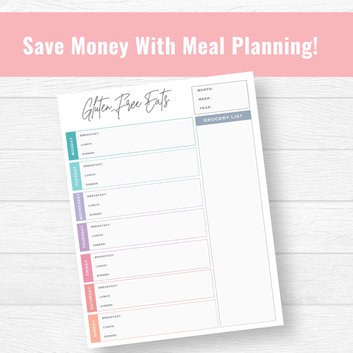 weekly gluten free family meal planner menu planner grocery etsy