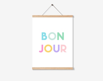 Bonjour French Quote Print: Pastel Nursery Decor (Digital Download)