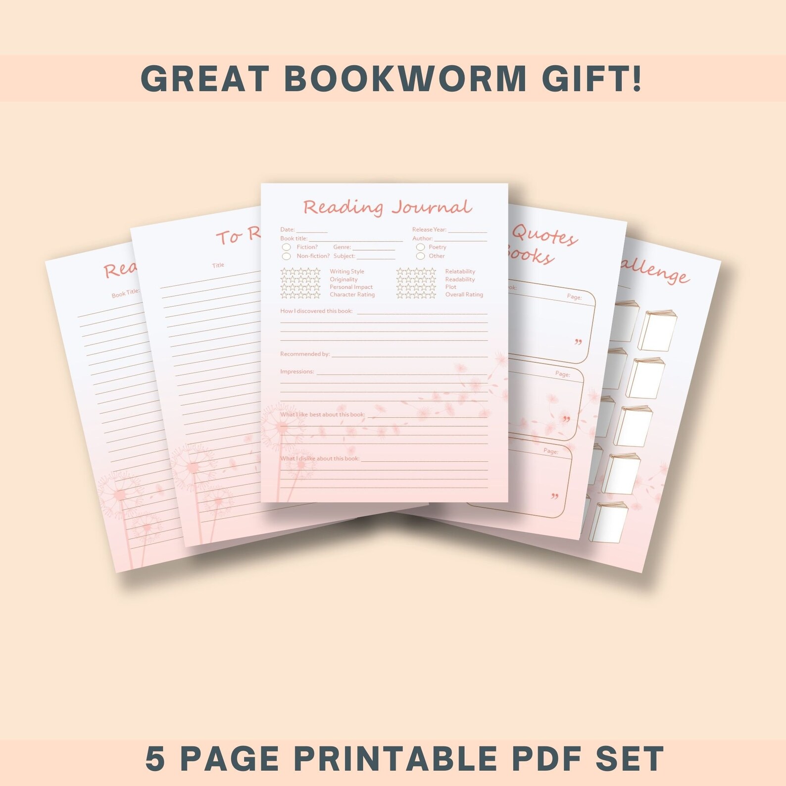 Reading Journal Printable Book Club Printable Online Reading Etsy