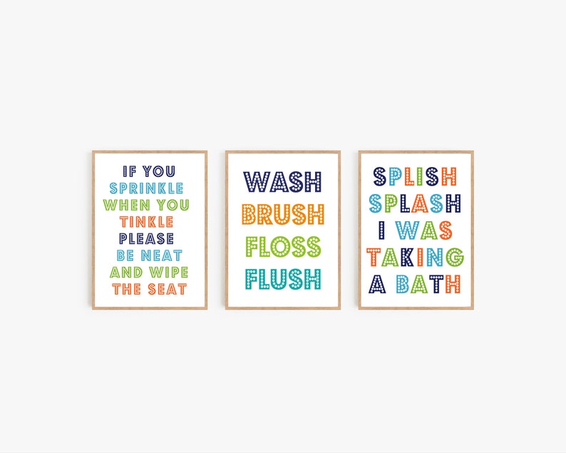 Kids Bathroom Printable Art Instant Download Set of 3 | Etsy
