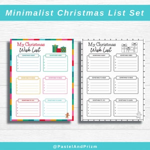 Mi lista de deseos de Navidad imprimible, Ideas de Navidad, Lista de Navidad minimalista, Lista de vacaciones para niños, Deseo, Necesidad, Usar, Leer, Aprender, Regla de regalo