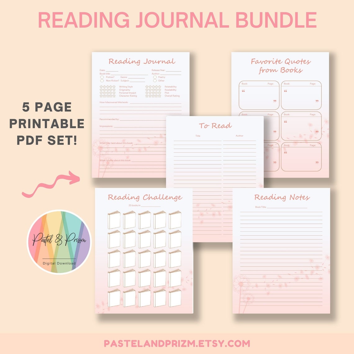 Reading Journal Printable Book Club Printable Online Reading Etsy
