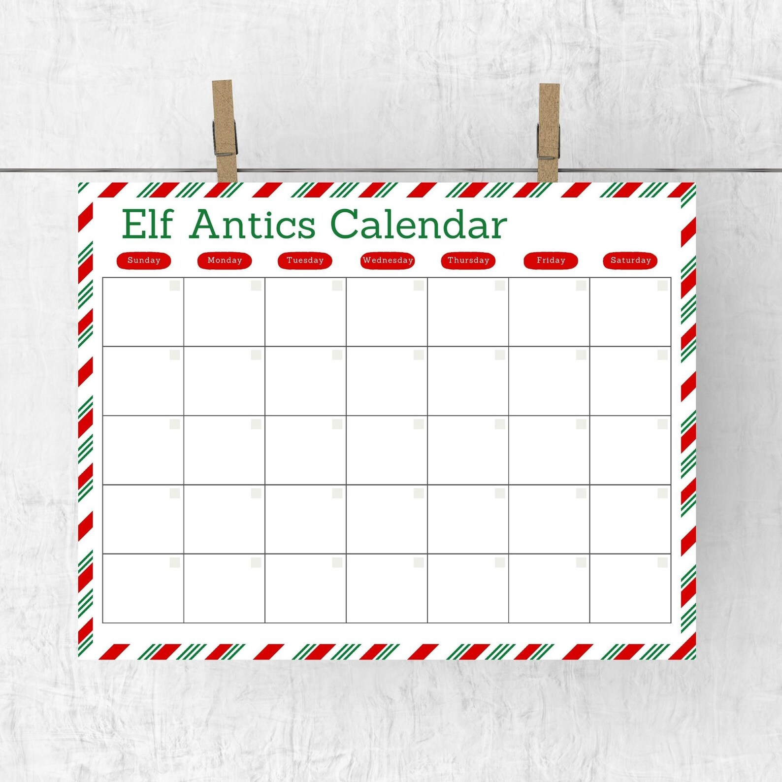 Elf Calendar Printable Christmas Elf Ideas Elf Kit Elf Etsy