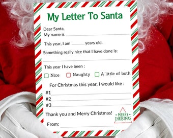 Letter To Santa Printable Easy To Print Letter To Santa Christmas Wish List  Printable Kid's Christmas Letter Christmas Printable Santa List