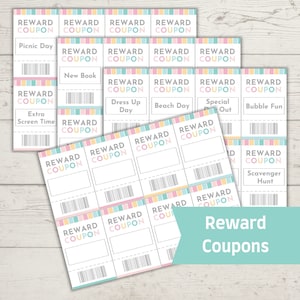 Meisjesbeloningscoupons, afdrukbare karwei-incentives, schoolbeloningssysteem, kindercouponboek, verjaardagscoupons, beloningsset voor positief gedrag,