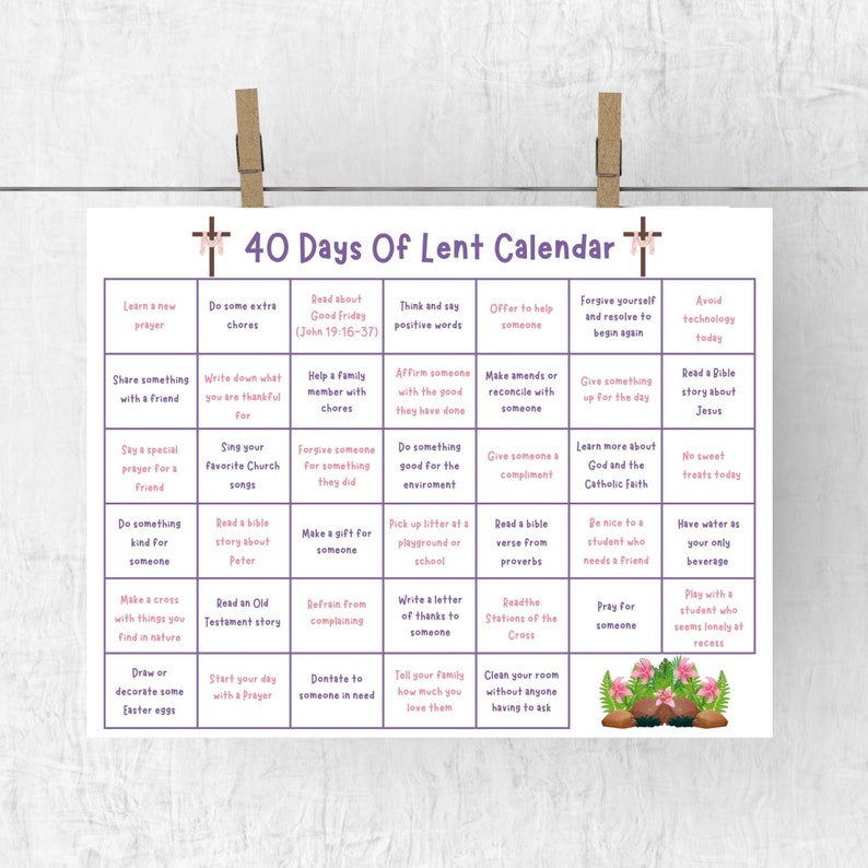 Kids Lenten Calendar 2 Set Kids Lent Activity 40 Days of Etsy