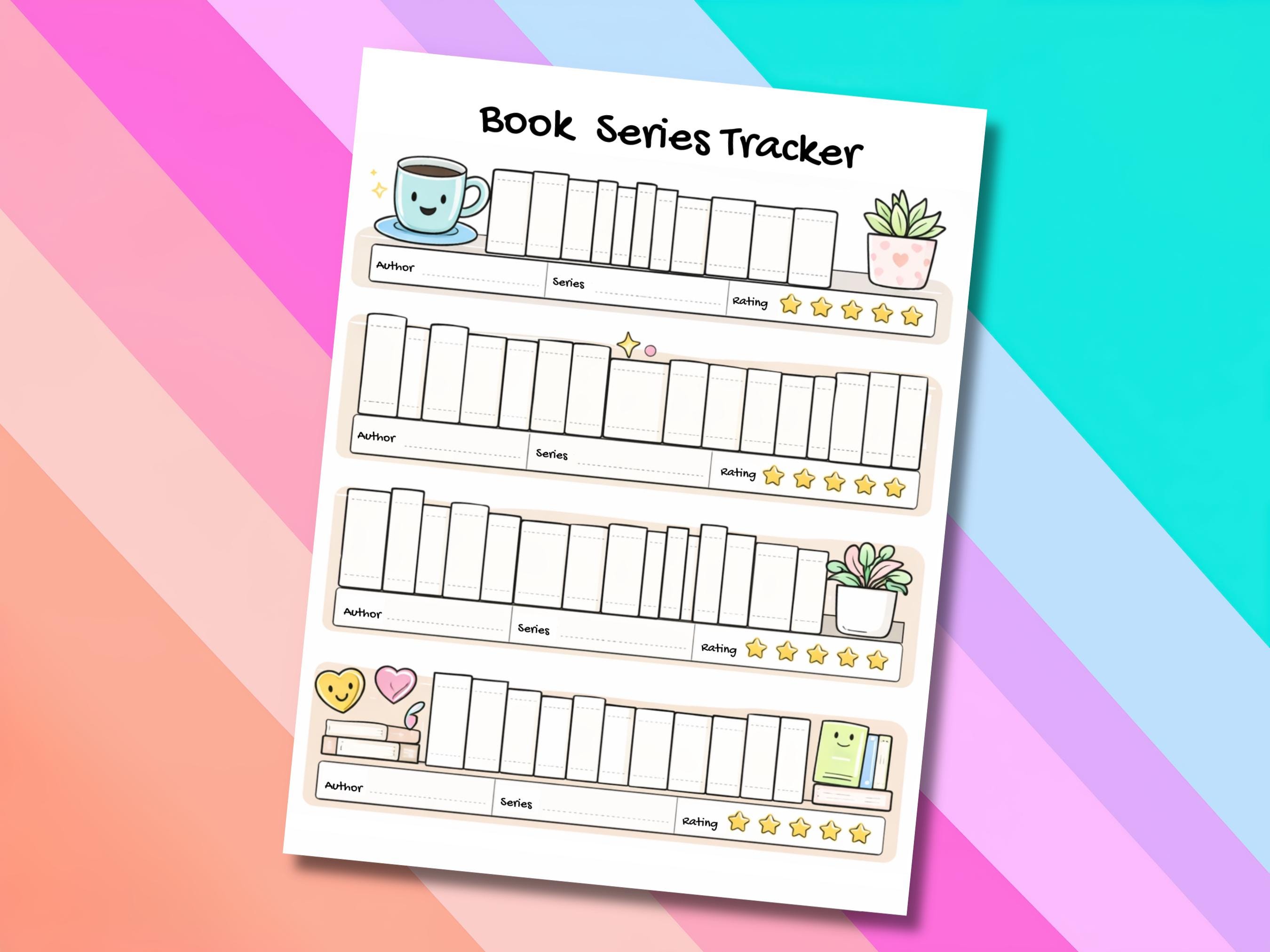 Kawaii Bookshelf Reading Log | Book Series Tracker Printable (PDF & JPG ...