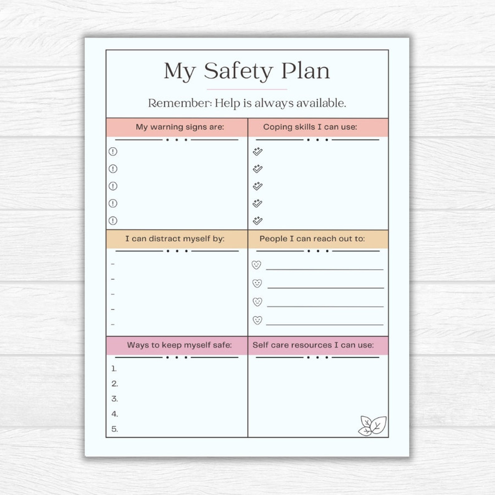 Safety Plan For Mental Health Mental Health Worksheet Etsy
