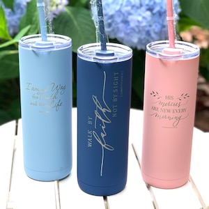 Bible Verse LASER ENGRAVED personalized 20 oz insulated stainless steel tumbler with slide close lid and straw/gifts