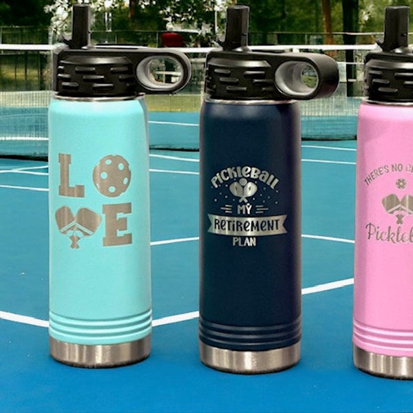 LASER ENGRAVED!!  20oz Pickleball  stainless steel water bottles.  Laser Engraved. Custom personalization/pickleball