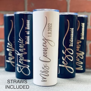 Laser engraved 20 oz  Personalized Tall Skinny insulated stainless steel tumbler/bridesmaid/bride tribe/bachlorette/girls trip