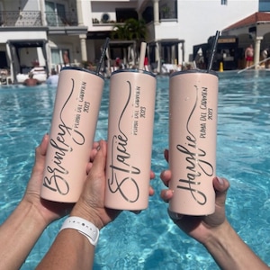 LASER ENGRAVED personalized 20 oz insulated stainless steel tumbler with straw/bachlorette/gift/girls trip/customizable/beach trip