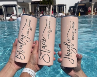 LASER ENGRAVED personalized 20 oz insulated stainless steel tumbler with straw/bachlorette/gift/girls trip/customizable/beach trip