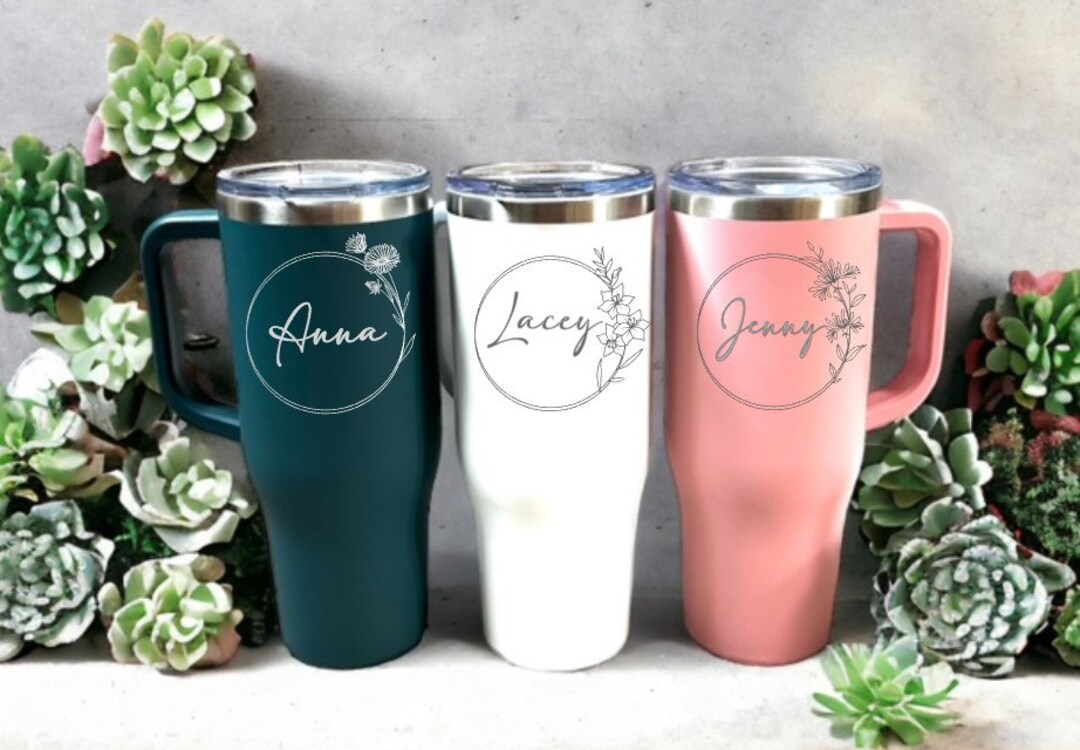 Birth Month Flower Laser Engraved Custom Personalized 40 Oz Insulated
