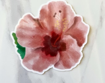 Hibiscus Floral Sticker 3x3 inch, Glossy Sticker, Tropical flower sticker, For women, Gifts for girls, Water bottle sticker, Laptop sticker