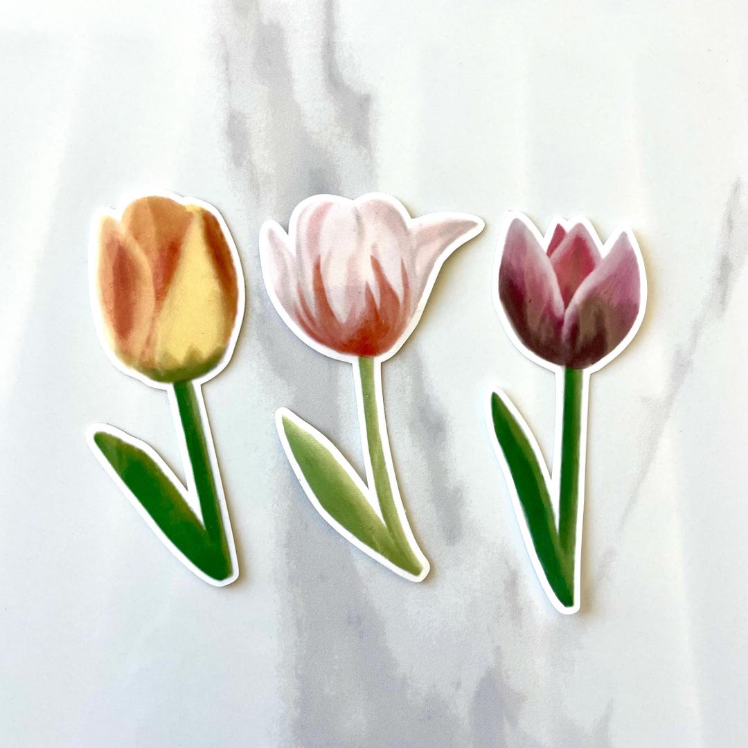 3 Tulip Flower Sticker Pack, Glossy Flower Stickers, Spring Flower ...