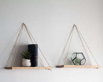 Hanging Shelves / 2 REGULAR Shelves | Hanging Shelf - Wood Shelf - Floating Shelf - Swing Shelf - Rope Shelf - Plant Shelf