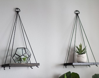 Hanging Shelves / 2 MINI Shelves | Hanging Shelf - Wood Shelf - Rustic Shelf - Swing Shelf - Rope Shelf - Plant Shelf