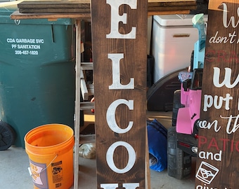 1x10”x72" dark walnut welcome sign front porch hand painted with acrylic paint and weatherproof sealed.