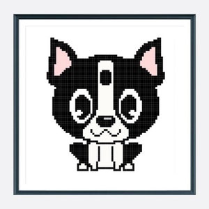 Easy Dog Cross Stitch Pattern pdf, Cute Boston Terrier Puppy