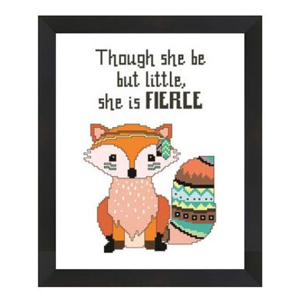 Girls Cross Stitch Pattern, Nursery Cross Stitch, Tribal Fox Cross Stitch, Cross stitch quote, Modern Cross Stitch pattern pdf