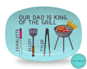 Grill Gifts Gifts for Grillers Rustic Blue Wood Design BBQ Gifts Personalized BBQ Grill Plate for Dad BBQ Grill
