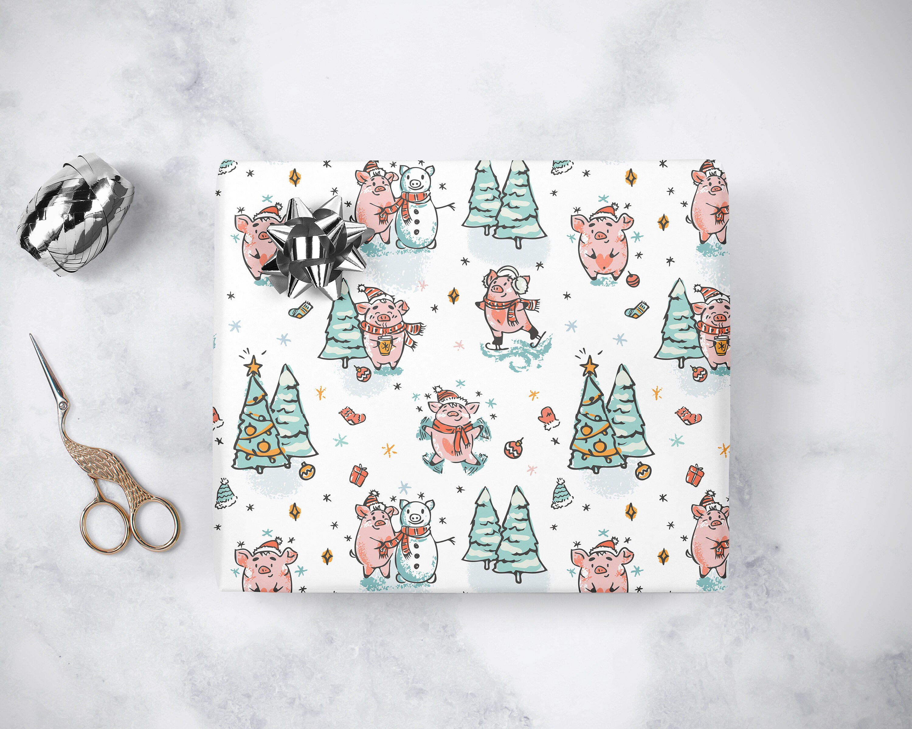 Pig Christmas Wrapping Paper 