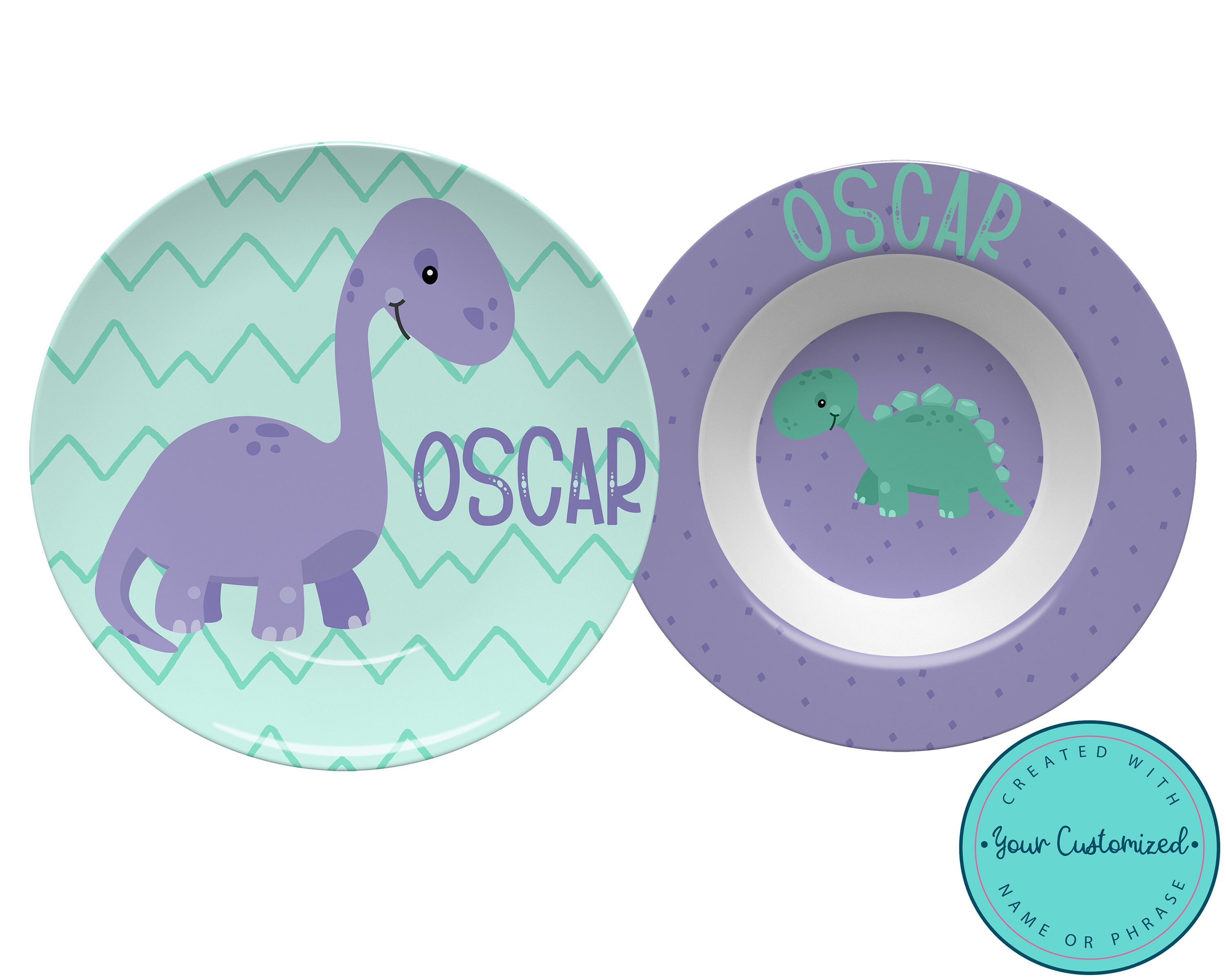 Personalized Dinosaur Plate & Bowl Set Baby Dish Set Etsy