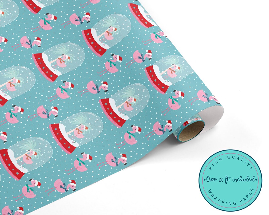 Tropical Pink Flamingo Christmas WRAPPING PAPER Christmas Etsy