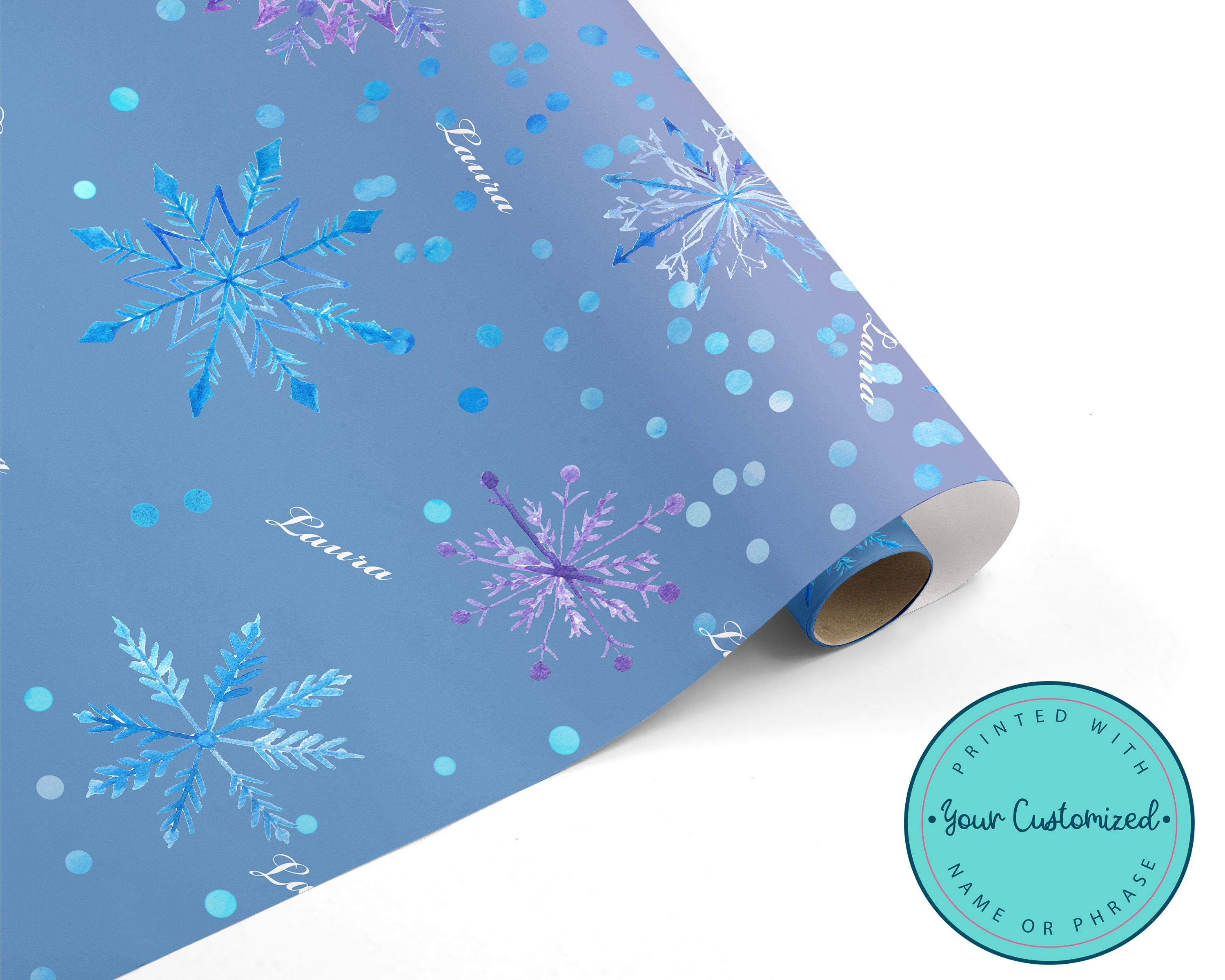 Blue Polka Dots Wrapping Paper, Blue Watercolor Wrapping Paper, Boho Aesthetic,  Wrapping Paper Rolls, Birthday Wrapping, Eco Friendly Paper 