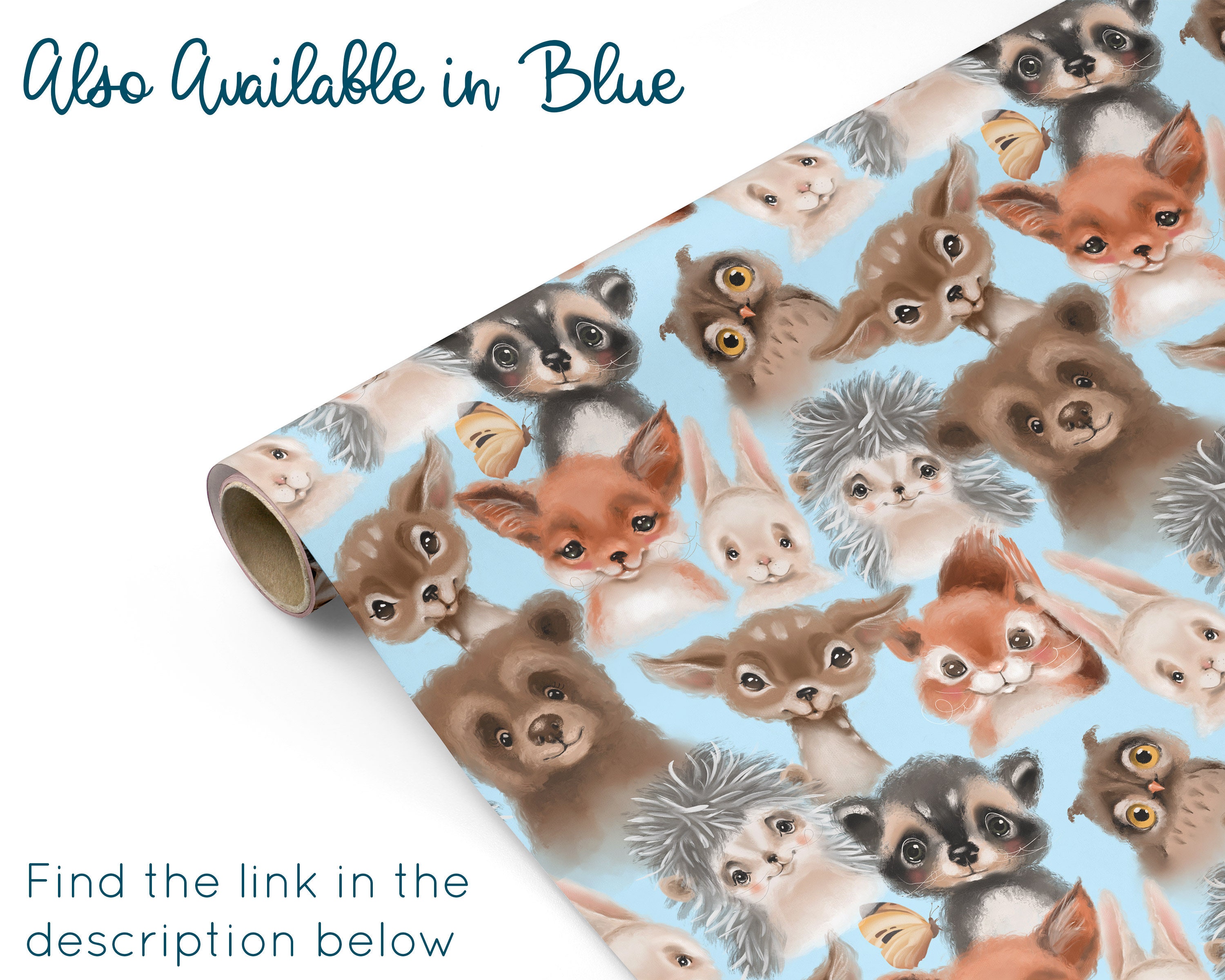 Pink Floral Woodland Animals WRAPPING PAPER With Fox, Owl, Deer, Bear,  Rabbit, Squirrel, Hedgehog & Raccoon Woodland Baby Shower 
