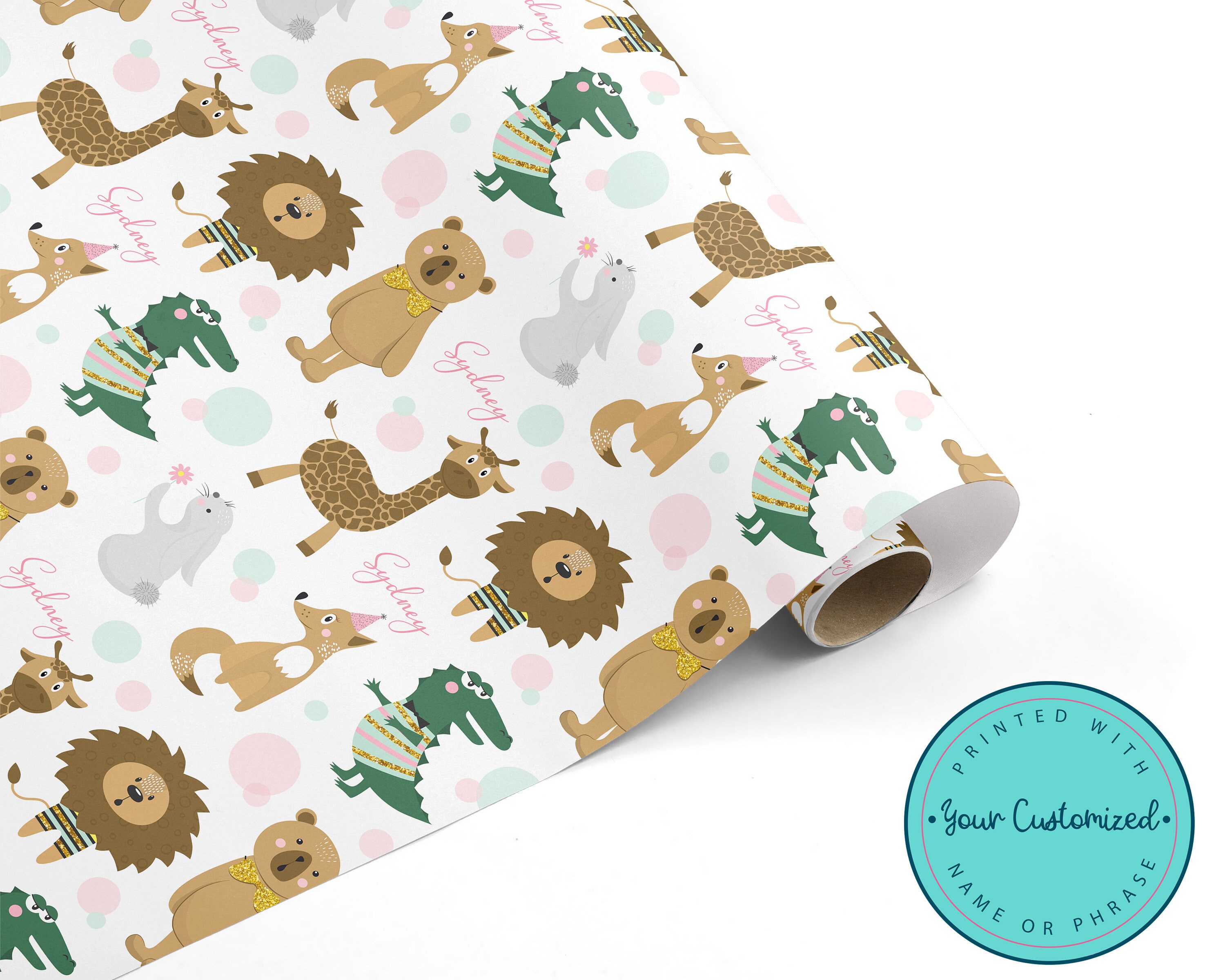 Personalized Sparkly Zoo Animals Birthday WRAPPING PAPER | Etsy
