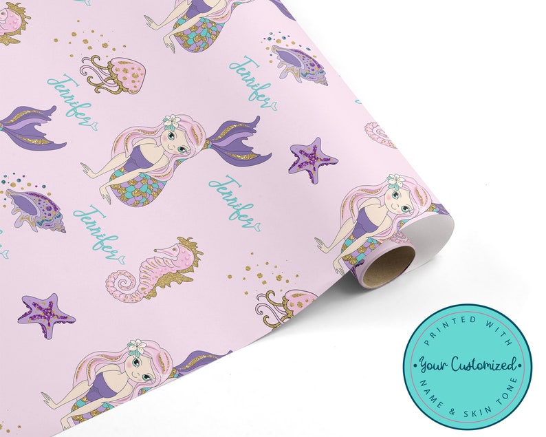 Personalized Sparkly Mermaid WRAPPING PAPER With Custom Skin | Etsy