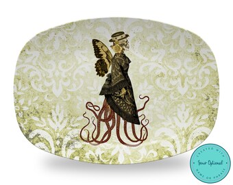 Steampunk Butterfly Octopus Skull Platter - Steampunk Decor, Gothic Wedding, Dinnerware, Gothic Decor, Skull Decor, Halloween Table Decor