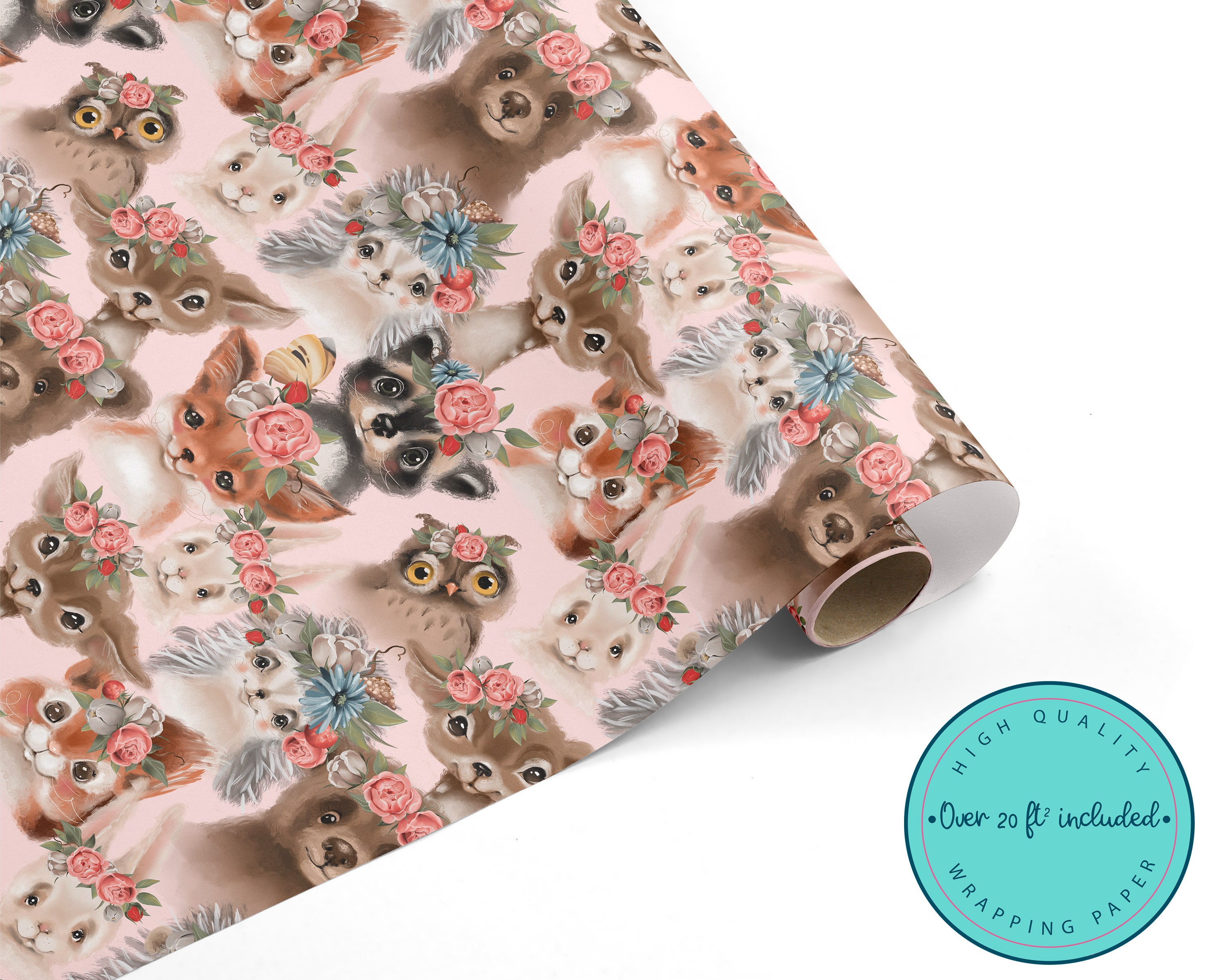 Snuggle Animals Baby Shower Woodland Deer Fox Hare Birthday / Special  Occasion Gift Wrap Wrapping Paper-15ft