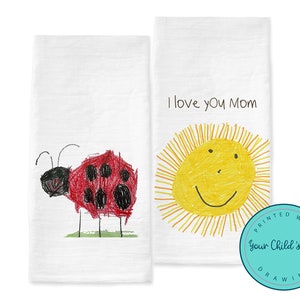 Personalized Flour Sack Tea Towel with your Child's Own Drawing - Grandma Gift, Mothers Day Gift for Grandma, Grandmother Gift